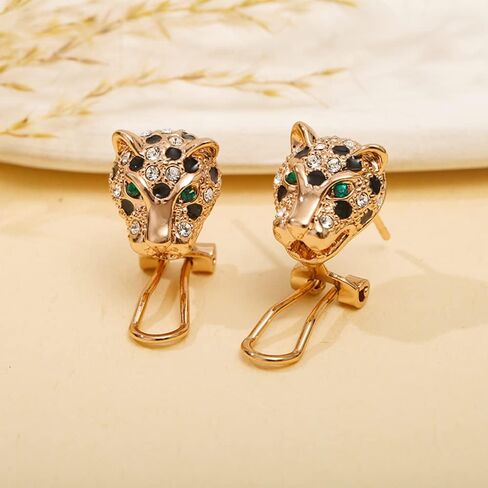 اقراط اذن مرصعة باحجار زركونيا مكعبة مطلية بالذهب بتصميم جلد الفهد وجاكوار مرصع بفهد مرصع باحجار الزركونيا المكعبة للنساء in Kuwait