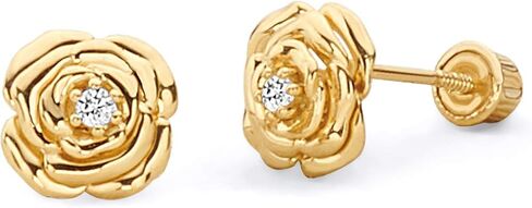 14k Yellow Gold Flower Stud Earrings with Screw Back in Saudi Arabia