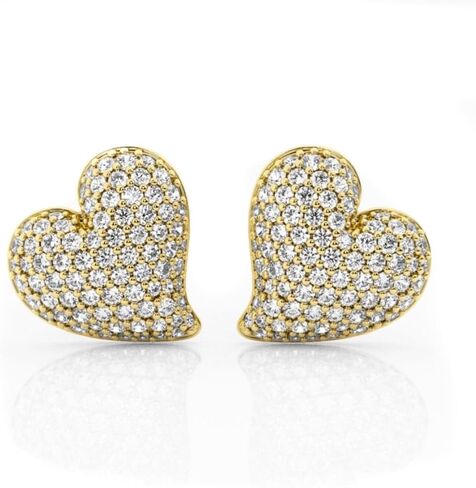 Women's 3D Honey Comb Set Cute 14K Yellow Gold Plated 925 Sterling Silver Iced Cz Screw Back Heart Stud Earrings, Medium, Sterling Silver, Cubic Zirconia in Saudi Arabia