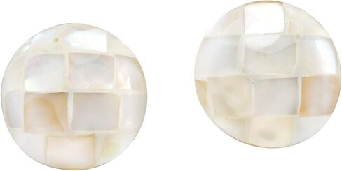 Aeravida Classic and Vibrant White Mother of Pearl Mosaic Round Circle Stud Earrings | Adorable Handmade Jewelry for Women | Handmade Mother of Pearl Earrings | Casual Stud Earrings | Gifts for Women | Statement Earrings | Boho Jewelry in Saudi Arabia