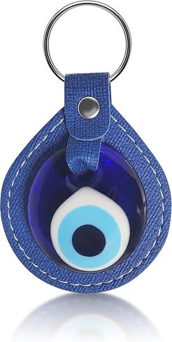 Alef Bet by Paula Evil Eye Keychain Charm Holder in Blue or White Glass Amulet in Vegan Leather in Saudi Arabia