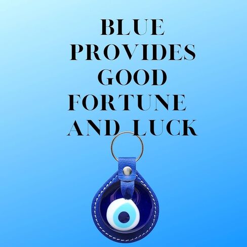 Alef Bet by Paula Evil Eye Keychain Charm Holder in Blue or White Glass Amulet in Vegan Leather in Saudi Arabia
