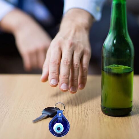 Alef Bet by Paula Evil Eye Keychain Charm Holder in Blue or White Glass Amulet in Vegan Leather in Saudi Arabia