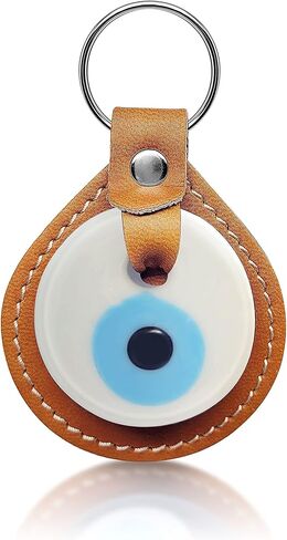 حامل سلسلة مفاتيح Alef Bet من Paula Evil Eye تميمة زجاجية زرقاء أو بيضاء مصنوعة من الجلد النباتي in Kuwait