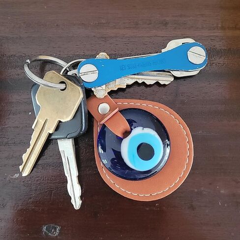 حامل سلسلة مفاتيح Alef Bet من Paula Evil Eye تميمة زجاجية زرقاء أو بيضاء مصنوعة من الجلد النباتي in Kuwait