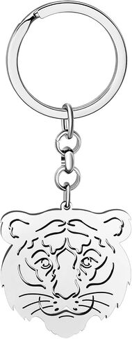 Cute Tiger Keychain Stainless Steel Keyring Wild Animals Jewelry Gifts for Women Girls Car Key Wallet in Saudi Arabia