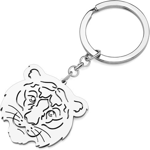 Cute Tiger Keychain Stainless Steel Keyring Wild Animals Jewelry Gifts for Women Girls Car Key Wallet in Saudi Arabia