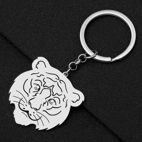 Cute Tiger Keychain Stainless Steel Keyring Wild Animals Jewelry Gifts for Women Girls Car Key Wallet in Saudi Arabia