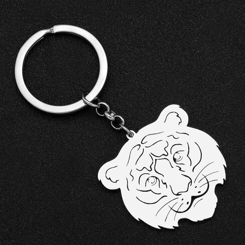 Cute Tiger Keychain Stainless Steel Keyring Wild Animals Jewelry Gifts for Women Girls Car Key Wallet in Saudi Arabia