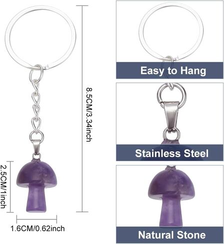 8pcs Mushroom Gemstone Keychain Pendants, Natural Stone Keychains Crystal Gemstone Keyrings Tumbled Stone Keyrings for Women Men Gifts Car Key Backpacks Earphone Party Favors in Saudi Arabia