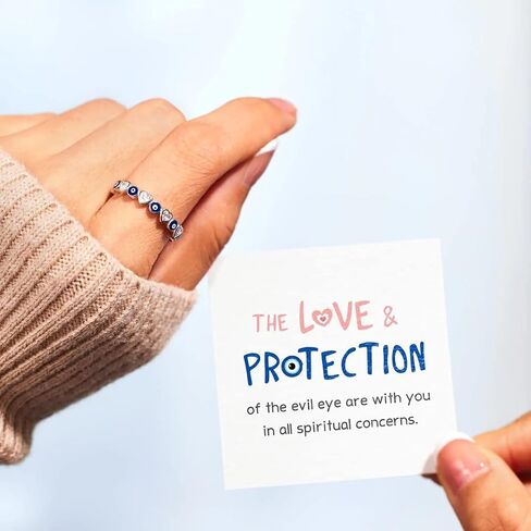 KIFUTENG Evil Eye Ring, 925 Sterling Silver Zirconia Heart Blue Evil Eye Ring Band for Women Girls Lucky Statement Jewelry Gifts Size 5-10 in Saudi Arabia