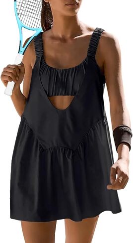 Sexyasasii Women Tennis Dress with Built in Shorts and Bra Sleeveless Casual Backless Golf Dress Athletic Dress with Pockets in Saudi Arabia