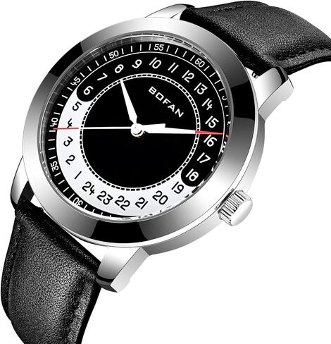 بوفان ساعة عمل 24 ساعة للرجال بحركة كوارتز سويسرية مقاومة للماء مع سوار اسود اصلي ناعم ومريح. in Kuwait