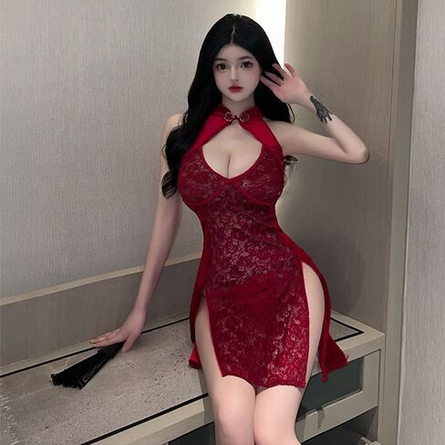 Temptshow Sexy Cheongsam Transparent Pajama Dress Uniform Cosplay Women's Lace Chinese Lingerie Costume in Saudi Arabia
