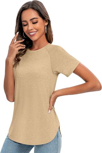 Huukeay 2 Pcs Women's Casual Short Sleeve T Shirt Round Neck Tunics Tops Curved Hem Shirts Side Split Summer Blouse for Women in Saudi Arabia