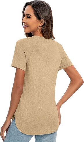 Huukeay 2 Pcs Women's Casual Short Sleeve T Shirt Round Neck Tunics Tops Curved Hem Shirts Side Split Summer Blouse for Women in Saudi Arabia