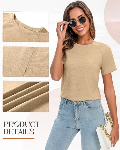 Huukeay 2 Pcs Women's Casual Short Sleeve T Shirt Round Neck Tunics Tops Curved Hem Shirts Side Split Summer Blouse for Women in Saudi Arabia