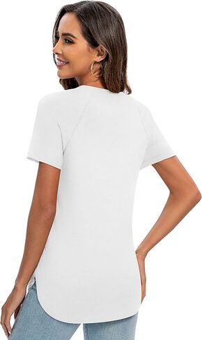 Huukeay 2 Pcs Women's Casual Short Sleeve T Shirt Round Neck Tunics Tops Curved Hem Shirts Side Split Summer Blouse for Women in Saudi Arabia