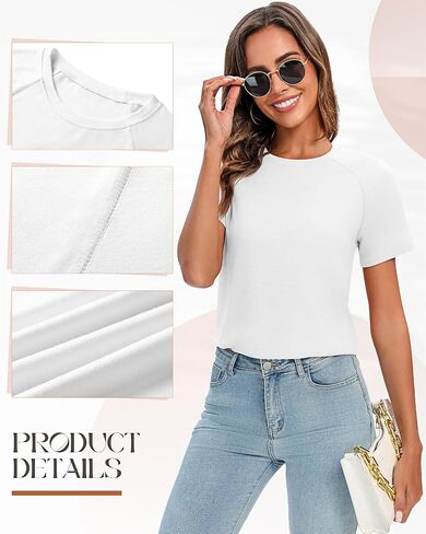 Huukeay 2 Pcs Women's Casual Short Sleeve T Shirt Round Neck Tunics Tops Curved Hem Shirts Side Split Summer Blouse for Women in Saudi Arabia