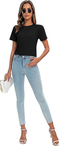 Huukeay 2 Pcs Women's Casual Short Sleeve T Shirt Round Neck Tunics Tops Curved Hem Shirts Side Split Summer Blouse for Women in Saudi Arabia