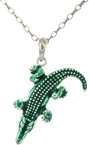 قلادة على شكل حيوان من الفضة الإسترليني عيار 925 مع سلسلة، تمساح أخضر ثلاثي الأبعاد، فم مغلق، مع سلسلة 18 بوصة in Kuwait