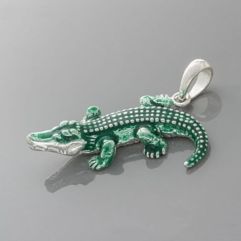 قلادة على شكل حيوان من الفضة الإسترليني عيار 925 مع سلسلة، تمساح أخضر ثلاثي الأبعاد، فم مغلق، مع سلسلة 18 بوصة in Kuwait