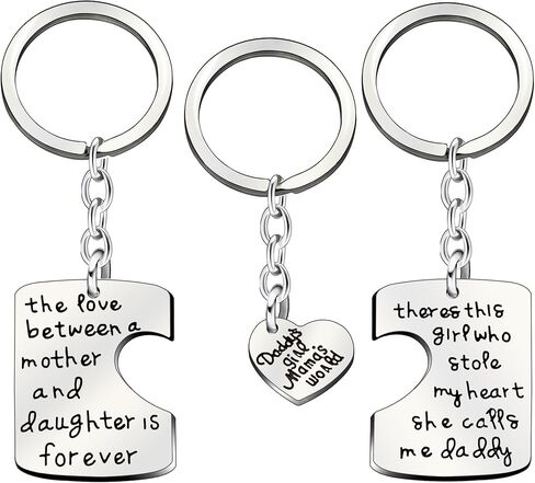 سلسلة مفاتيح عائلية للاب والام بعبارة «I Love You» مناسبة كهدية مجوهرات للابنة والاب والام، 3 قطع in Kuwait