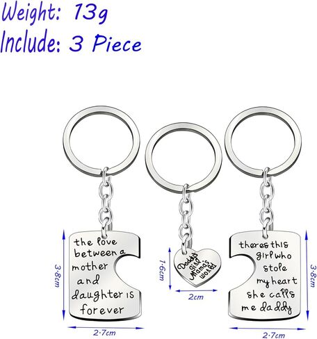 سلسلة مفاتيح عائلية للاب والام بعبارة «I Love You» مناسبة كهدية مجوهرات للابنة والاب والام، 3 قطع in Kuwait