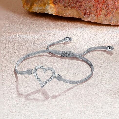سوار J.Endéar على شكل قلب للفتيات، سوار من الفضة الإسترلينية 925 مع زركونيا رائعة، سوار مصنوع يدويًا من حبل تخريمي، هدية مجوهرات للبنات وحفيدة الأخت in Kuwait
