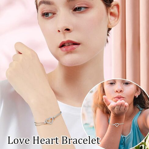 سوار J.Endéar على شكل قلب للفتيات، سوار من الفضة الإسترلينية 925 مع زركونيا رائعة، سوار مصنوع يدويًا من حبل تخريمي، هدية مجوهرات للبنات وحفيدة الأخت in Kuwait