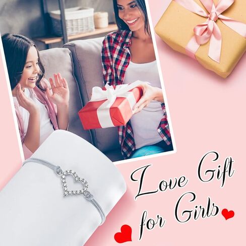 سوار J.Endéar على شكل قلب للفتيات، سوار من الفضة الإسترلينية 925 مع زركونيا رائعة، سوار مصنوع يدويًا من حبل تخريمي، هدية مجوهرات للبنات وحفيدة الأخت in Kuwait