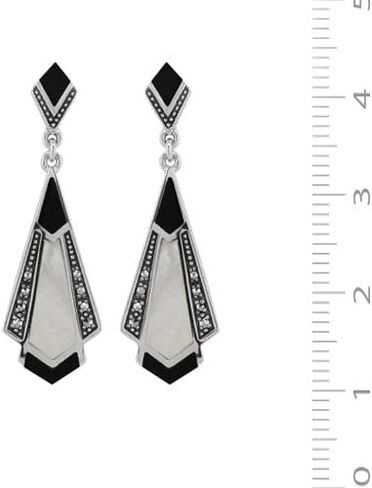 Gemondo USA 925 Sterling Silver Art Deco Black Onyx , Mother of Pearl & Marcasite Chandelier Drop Earrings, Metal Gemstone, Marcasite in Kuwait