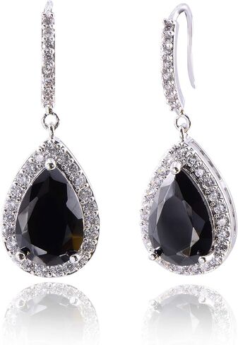 CZ Teardrop Earrings for Wedding - Sterling Silver Cubic Zirconia Crystal Rhinestone Drop Earrings Womens Bridal Jewelry for Bride Bridesmaids Mother of Bride Gift Party Prom Pageant Earring for Girls in Saudi Arabia