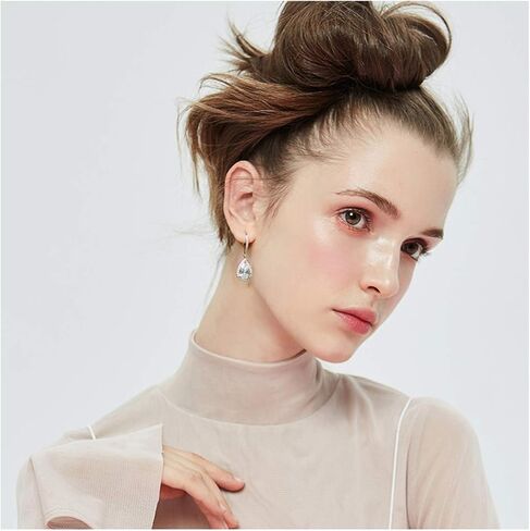 CZ Teardrop Earrings for Wedding - Sterling Silver Cubic Zirconia Crystal Rhinestone Drop Earrings Womens Bridal Jewelry for Bride Bridesmaids Mother of Bride Gift Party Prom Pageant Earring for Girls in Saudi Arabia