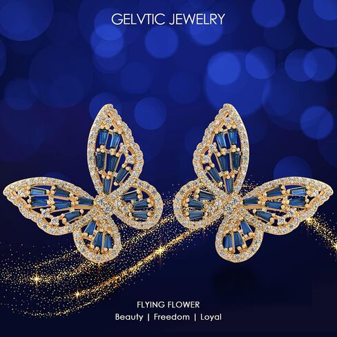 Rhinestone Butterfly Earrings for Women Bow Earrings Gold Crystal CZ Earrings Cubic Zirconia Sterling Silver Stud Earrings Hypoallergenic Drop Dangle Cute Earring for Girls Christmas Mother Valentine's Day Jewelry Gift Prom Wedding Brides in Saudi Arabia