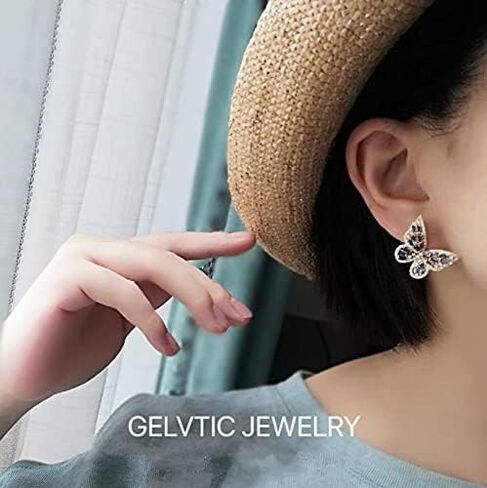 Rhinestone Butterfly Earrings for Women Bow Earrings Gold Crystal CZ Earrings Cubic Zirconia Sterling Silver Stud Earrings Hypoallergenic Drop Dangle Cute Earring for Girls Christmas Mother Valentine's Day Jewelry Gift Prom Wedding Brides in Saudi Arabia