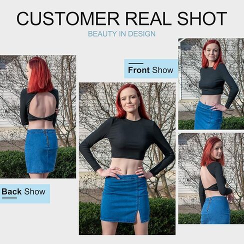 Sexy Backless Long Sleeve Crop Tops for Women Knit Ribbed Slim Fitted Shirts Round Neck Basic Tee Tops in Saudi Arabia