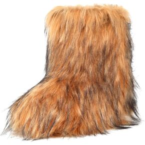 Women's Faux Fur Boots Furry Fuzzy Snow Boots Fluffy Winter Boots Warm Comfortable Mid-Calf Boots Outdoor Indoor Flat Shoes