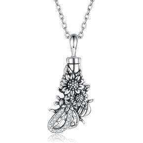 Silver Butterfly Sunflower Urn Necklace - S925 Butterfly Ashes Keepsake Cremation Jewelry Memorial Gifts for Women Loss Loved One