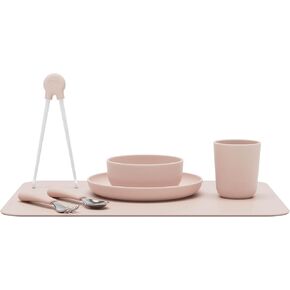 Lalo Big Bites Kids Dinnerware Full Set - Dishwasher Safe, BPA Free, Kids Tableware Set - Includes Stackable Bowl, Plate, Utensils & Cup - 7 Pieces - Grapefruit
