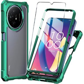 for TCL 50 XL 5G Phone Case/TCL 50 XL NXTPAPER 5G Case + Tempered Glass Screen Protector,Electroplated PC Front Frame Soft TPU Transparent Back Cover, for TCL 50 XL (Black)