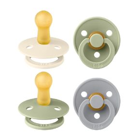 BIBS Colour Soother 4-Pack | BPA Free Dummy Pacifier | Round Nipple | Natural Rubber Latex | Made in Denmark | Size 6-18 Months | Sage Mix