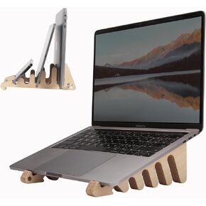 Portable Laptop Stand - Ergonomic Laptop Stand For Desk, Ventilated Heat Dissipation, Wooden Non-Conductive Laptop Stand, Vertical Laptop Stand Storage Desktop, Compatible with MacBook Pro Air