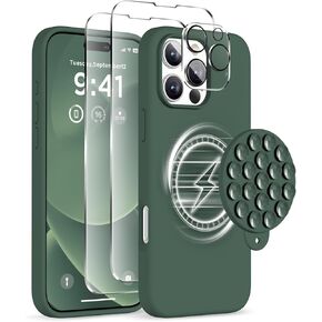 Magnetic for iPhone 16 Pro Case, Compatible with Magsafe, Suction Cup Phone Mount, 2 Screen Protectors - Camera Protector, Silicone Shockproof Protective Phone Cover 6.3", Stone