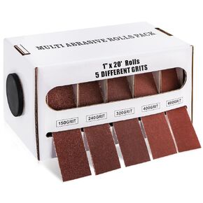 TOPZEA Emery Cloth Roll, 5 Grits Abrasive Sandpaper Rolls Assortment with Dispenser, 150 240 320 400 600 Grits Sand Paper for Woodworking Furniture Automotive Metal Polishing, 1 inch x 20 Feet, Red