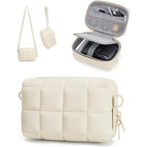 BAGSMART Digital Camera Case, Protective Puffy Camera Case with 2 Carrying Ways, Lightweight & Waterproof Small Camera Bag for Canon PowerShot/Sony DSCW800/DSCW830/GoPro - Beige