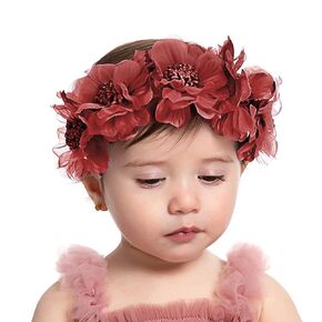 Baby Girls Flower Headband Soft Ribbon Floral Baby Headpiece Bridal Wedding Party Flower Girls Head Accessories (Pink, Standard size)