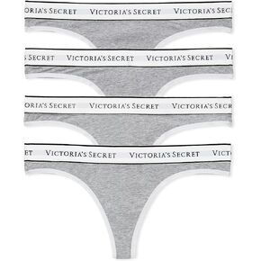 Victoria's Secret Cotton Logo Thong Panty Pack, Underwear for Women, 5 Pack, Spring Mix (L)