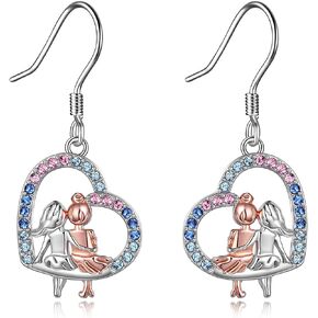 AOBOCO Sisters Sterling Silver Dangle Earrings Birthday Jewelry Gifts for Her