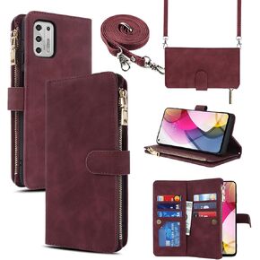 Jaorty Crossbody Wallet Case for Motorola G Stylus 4G 2021 Case with Strap Lanyard,Moto G Stylus 2021 Phone Wallet Case for Women with Card Holder,Zipper Pocket Magnetic Flip Leather Case,Black
